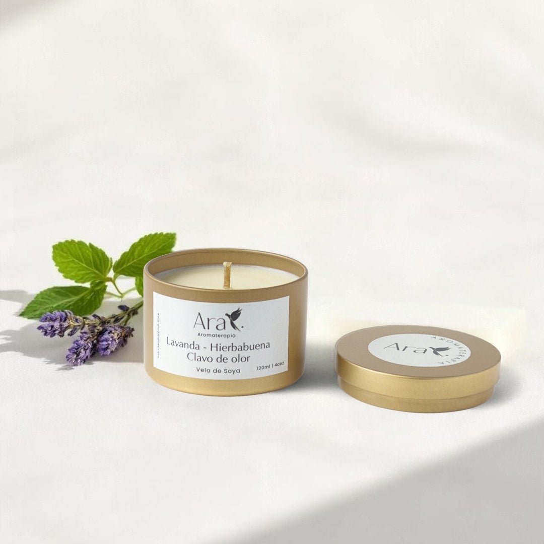 Vela Aromática Serenidad | Velas Aromaterapia | Taza Metálica 120ml - Ara Jabones